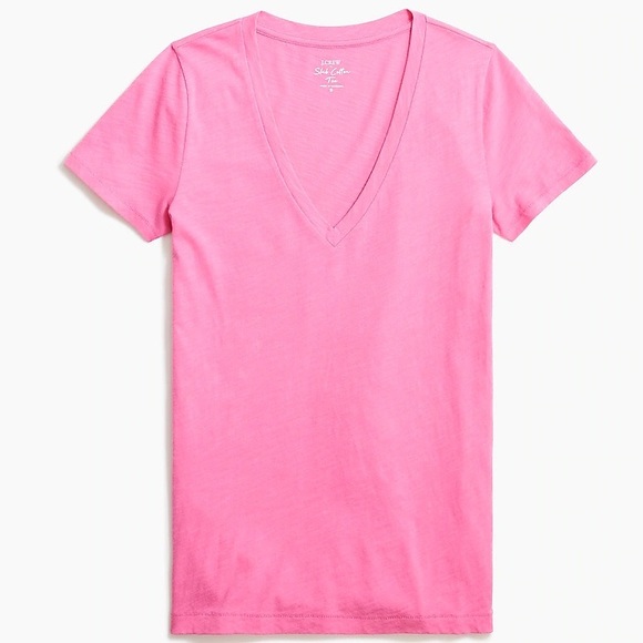 J. CREW V-Neck Tee Vintage Cotton Neon Tulip Short Sleeve T-Shirt - Picture 2 of 10